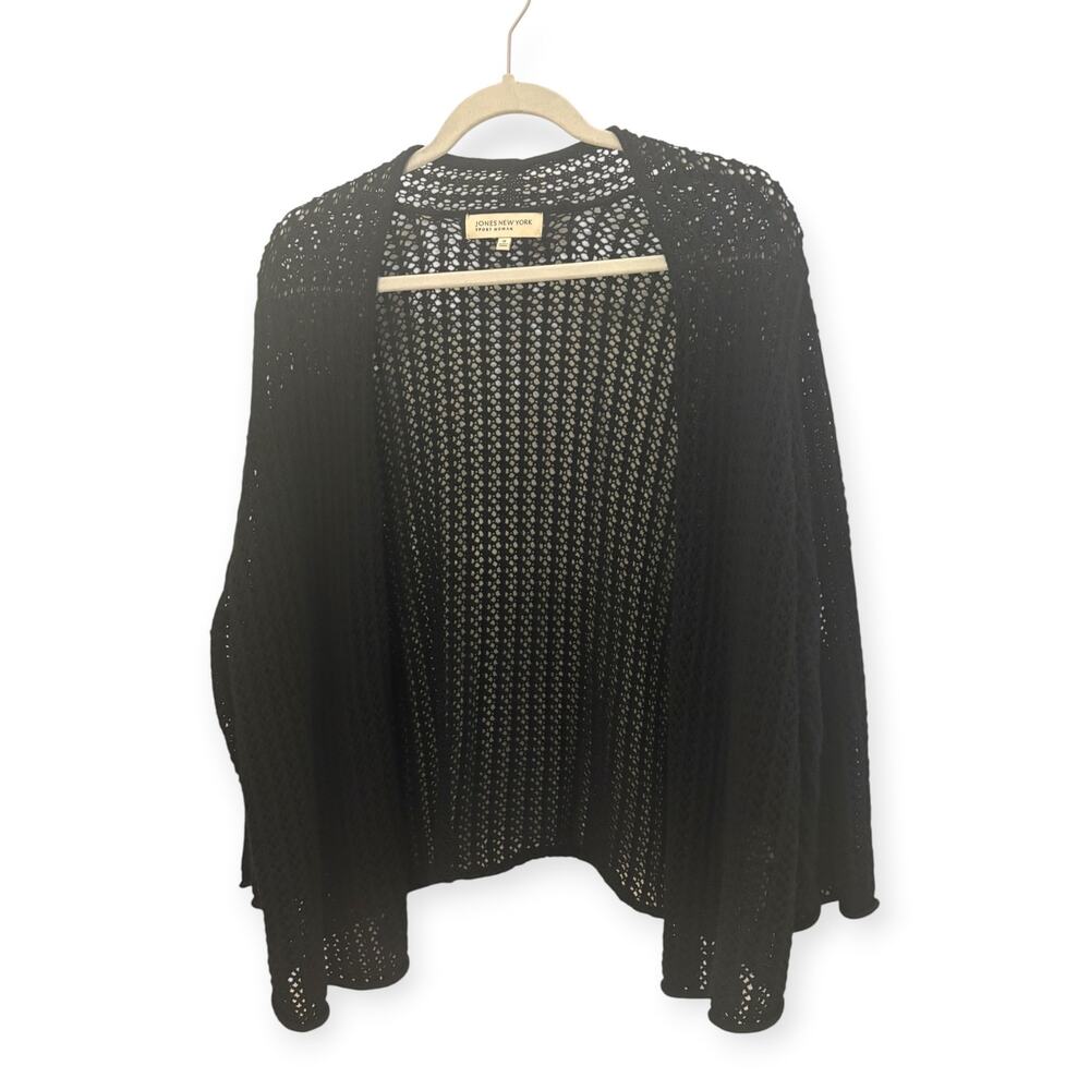 Jones NY Sport Woman Black Cardigan Open Knit 1X Classic Basic Staple Career